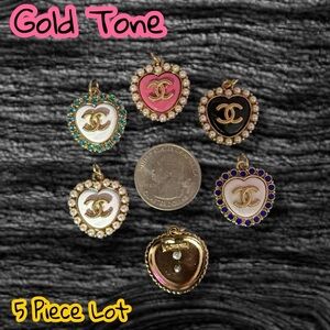 Lot Of 5 CC Gold Tone Heart Zipper Pull Button Charms 22mm